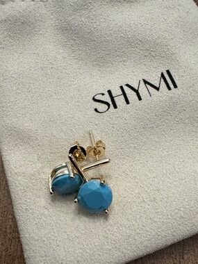 Shymi Gold and Turquoise Blue Faceted Stud Earrings